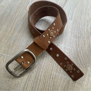 CALVIN KLEIN real leather studded belt silver tan